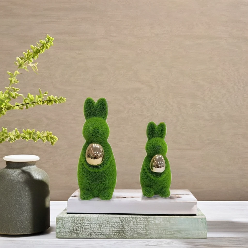 Easter Rabbit with velvet and flocking  Figurines Kids Gifts Table Accessories  decaorative objects