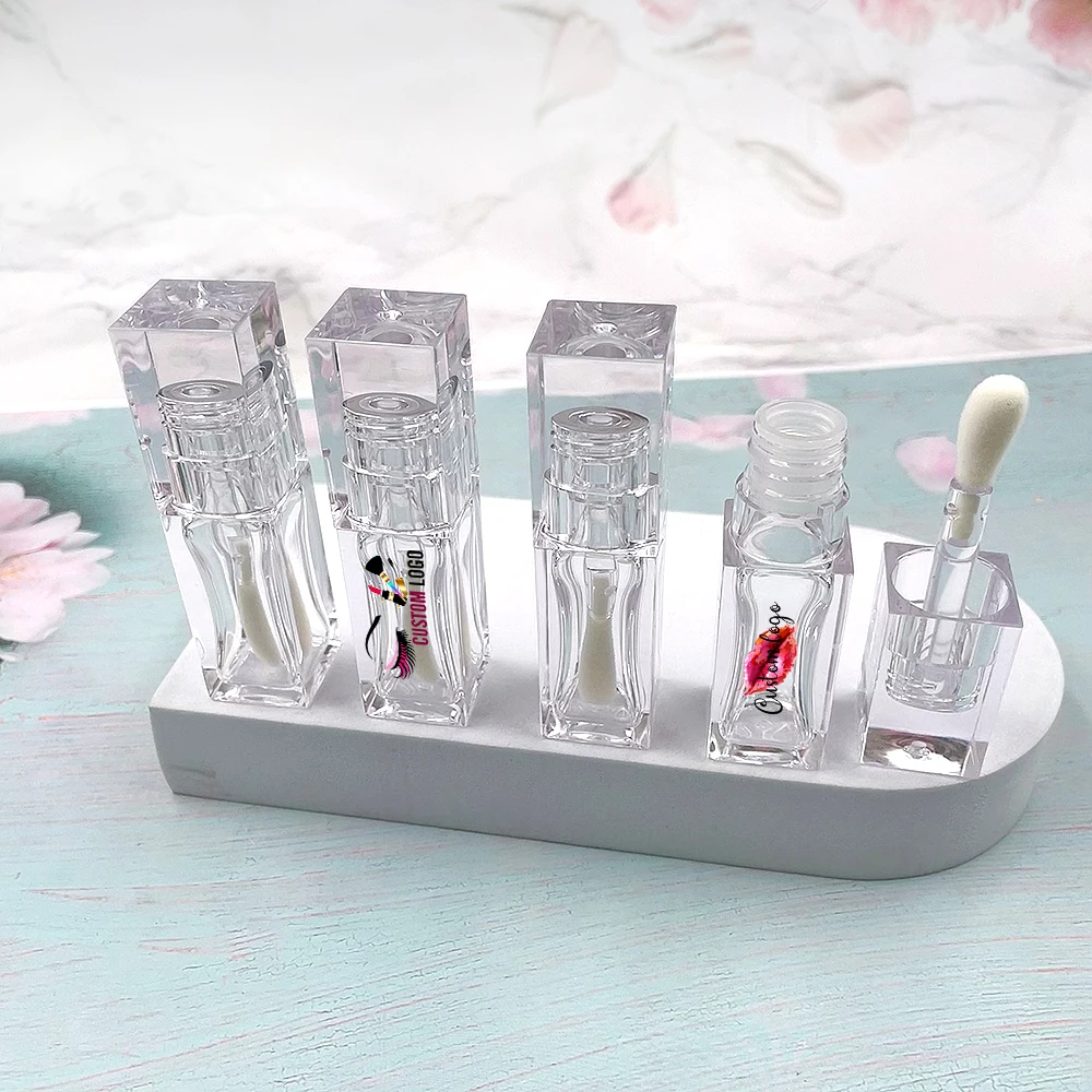 2024new style square clear crystal lip gloss bottle tubes empty transparent lipgloss container tubes with big wand brush 6ml