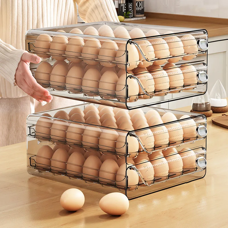 40 Eggs Tray with Time Scale 2 Layers Egg Trays, Clear Plastic Fridge Egg Organizer, Stackable Egg Drawer