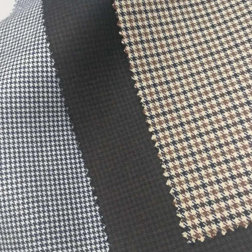 factory direct supply 100% wool 270-350g/m  black  white chocolate Dark GREY worsted houndstooth suits fabric cloth