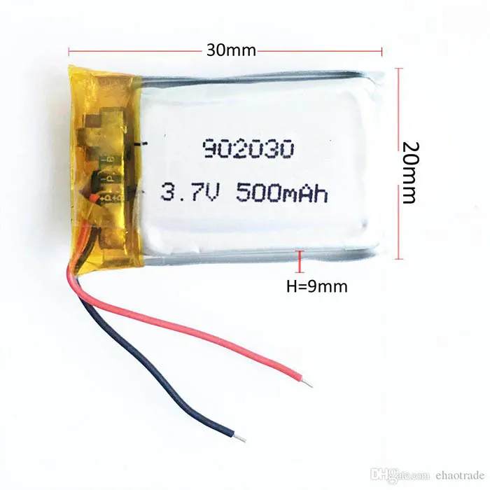 902030 3.7v 500mah lipo battery LP902030 902030 lithium polymer battery 902030  headset battery 500mah 3.7v