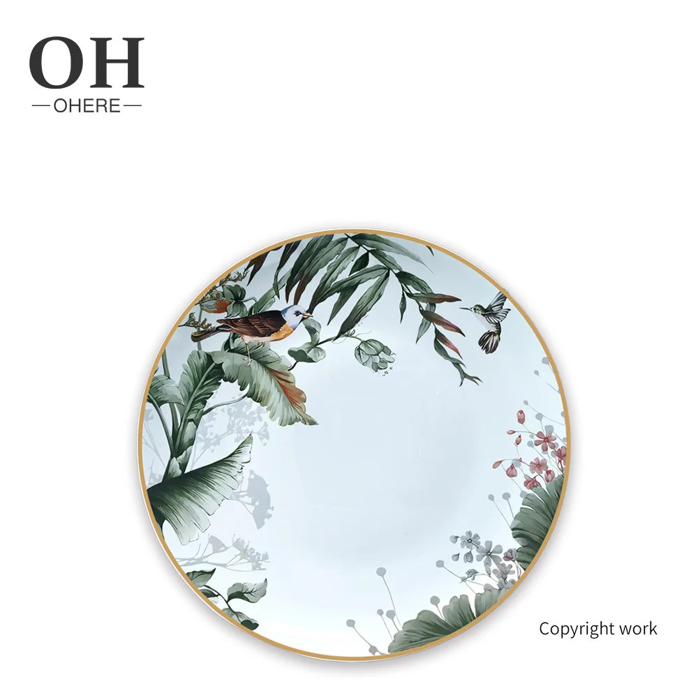 Ohere Wedding dinnerware set gold rim ceramic dinner plate dish luxury /charger/salad/BB plate for party&restaurant&hotel