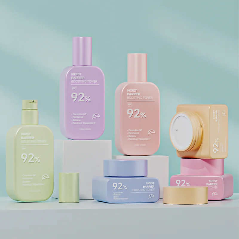 Fuyun Wholesale Unique coloured gradient cosmetic packaging set custom printed face cream jar glass lotion bottle with pump