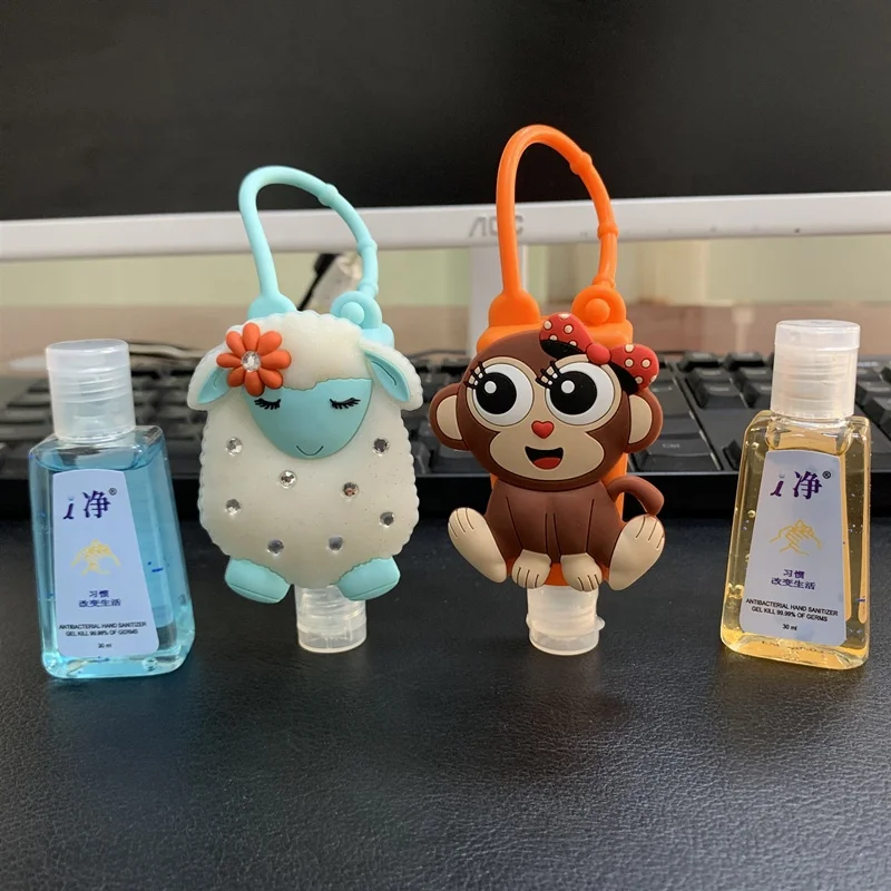 Custom Animal Shape Liquid Soap Container 30ml Silicone Bottles Travel Pocketback Hand Gel Sanitizer Bottle with Silicone Holder