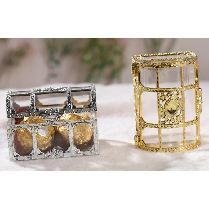 treasure box Gold Transparent Plastic Wedding Gift Boxes Baby Shower Candy jewellery box