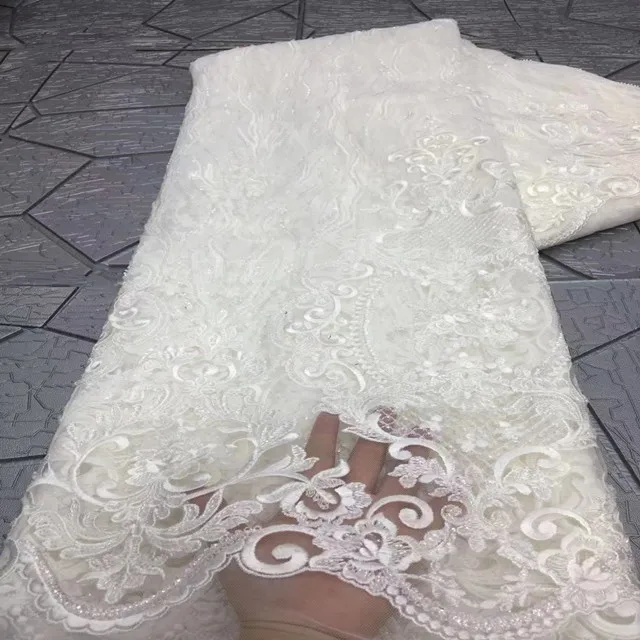 newly design high quality african embroidery lace with sequin beaded tulle fabric for weddings