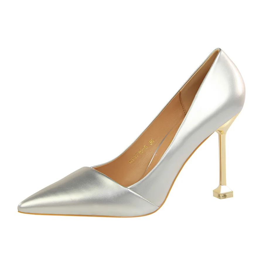 1716-5 Модные простые профессиональные женские туфли на высоком каблуке с высоким каблуком пикантные тонкие туфли из лакированной кожи