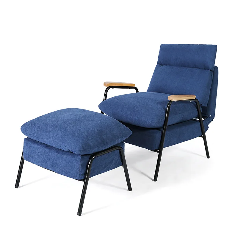 Wood Arm Living Room Sofa Chair Comfortable Soft Angel Adjust Lazy Sofa Bed With Stool Office Break Chair