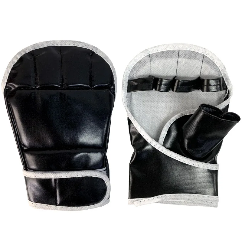 Cowhide Tiger Claw Gloves UFC Sanda Fighting Muay Thai Training 6oz 8oz Black PU Kickboxing MMA Adult Half-Finger Boxing Gloves