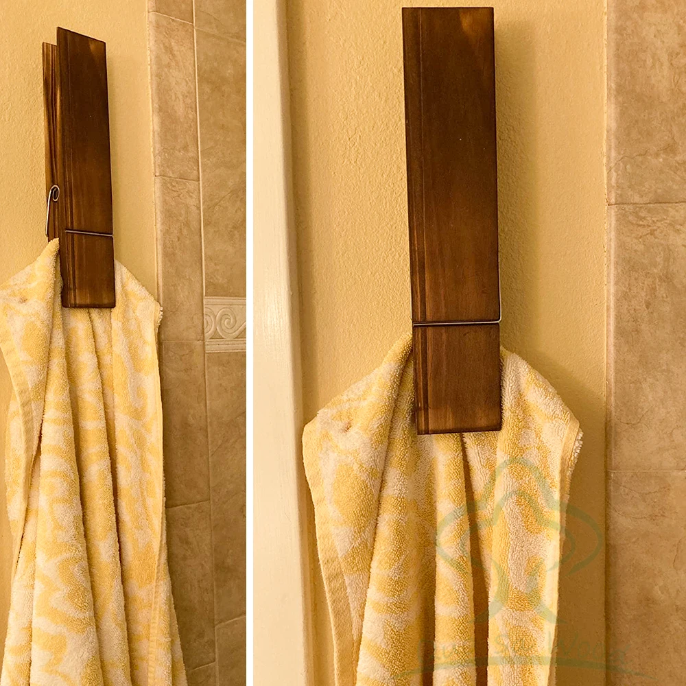 Jumbo Clothespin Bathroom Towel Holder Rustic Farmhouse Wooden Towel Racks for Bathroom Laundry Decor