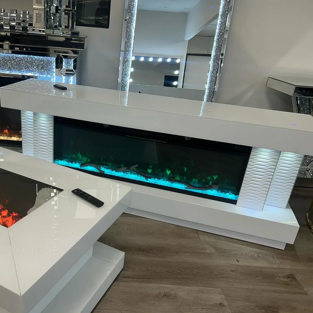 Intelligent Mirror Furniture Wireless Charging USB Bluetooth Speaker Multi Color LED Fireplace Heater