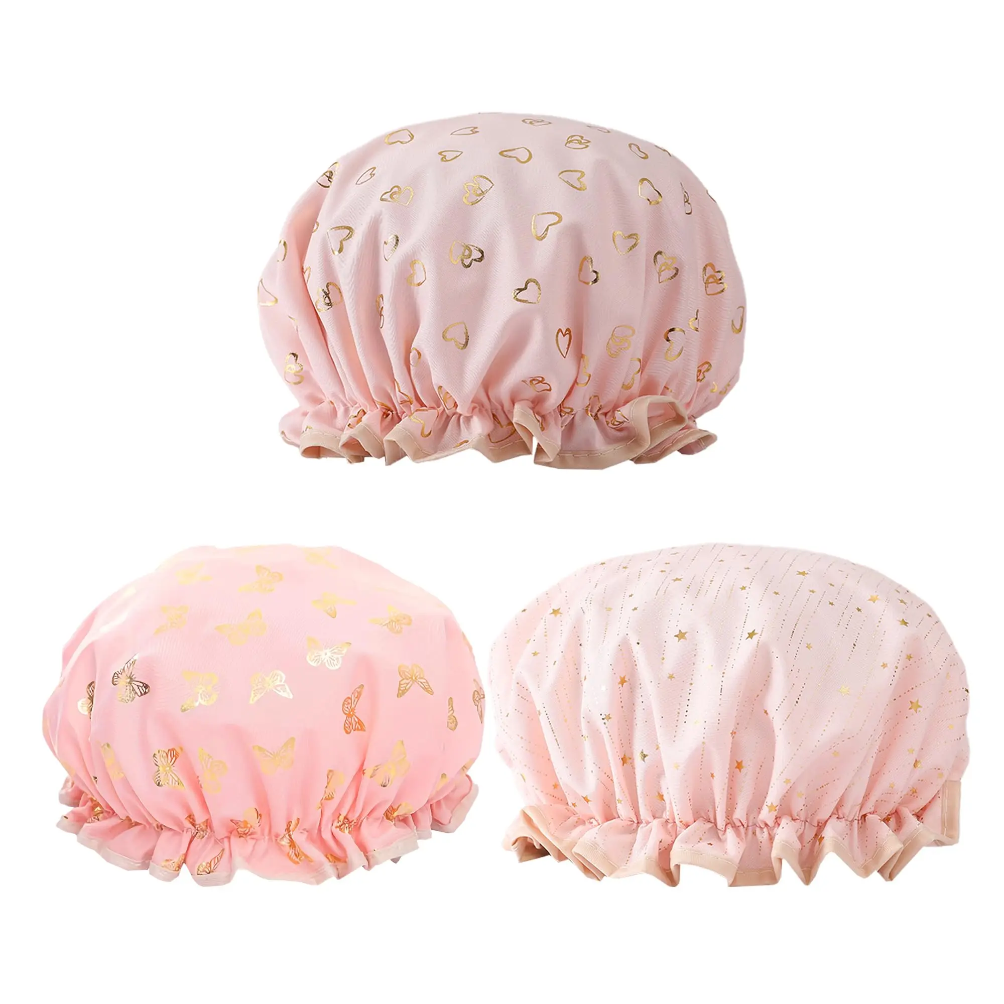 Wholesale popular waterproof EVA PEVA PE satin women adult smoke proof oil proof home hotel bathing shower cap with elastic band