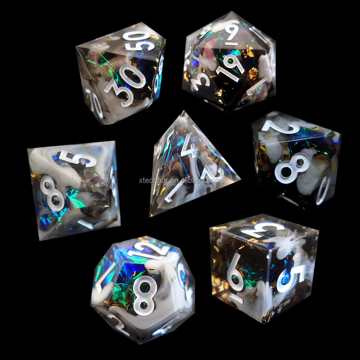 Storm Coming Style Polyhedral Sharp Edge Resin Dice Custom DND Dices 7 Pieces Set D20 D12 D10 D8 D6 D4 Role Playing Gaming Dice