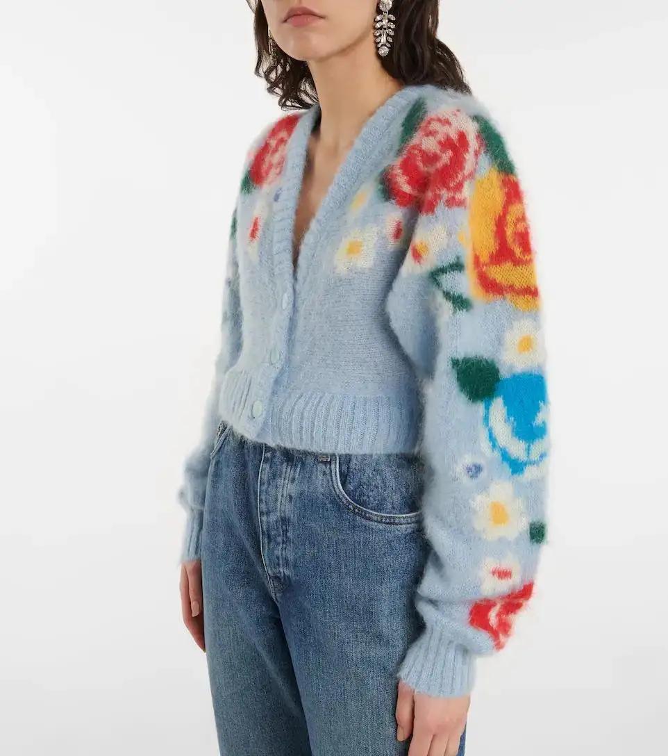 Custom jacquard viscose knit sweater pullover girl Long Sleeve Crochet Sweaters Women Fancy Crop Oversized Sweater