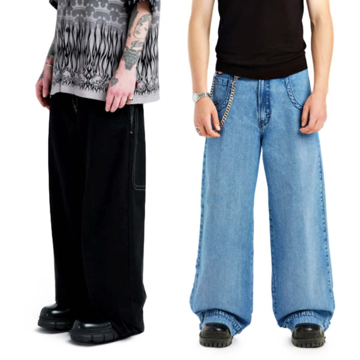 Real Price Super Loose Solid Color Jeans Denim Classic Washed Blue Pockets Straight Baggy Jeans Men