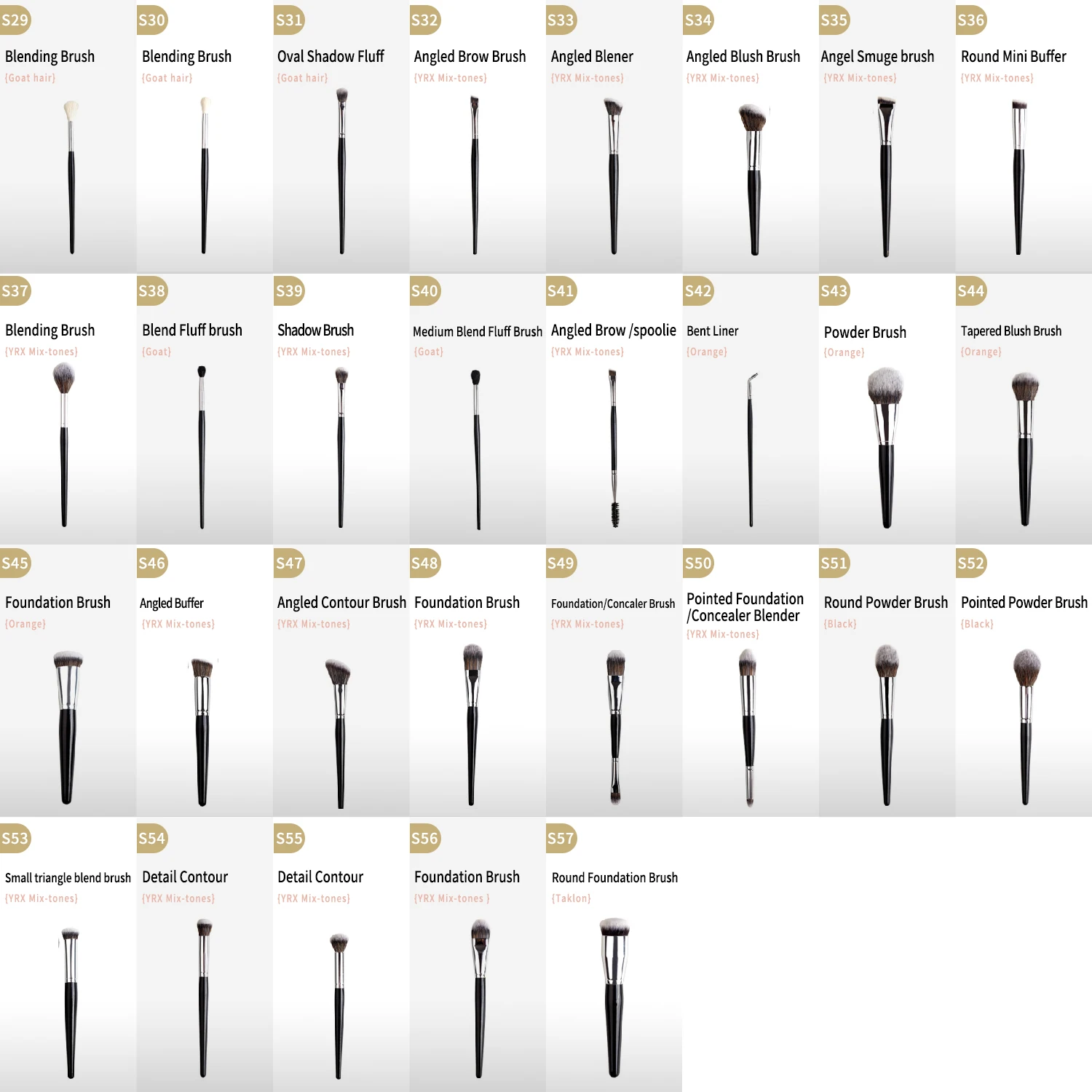 YRX 30pcs Wholesale High Quality Private Label Makeup Brush Set Foundation brow brush Professional Makeup Brush set