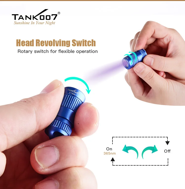 Tank007 Small Custom Logo FlashLight Mini Keychain Flashlight OED ODM LED Torch Light Powerful Finger Torch Aluminum Flashlight