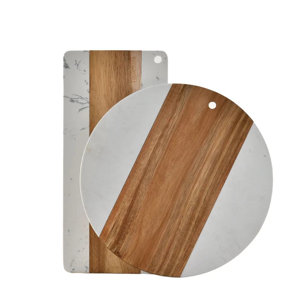 Wholesale Marble Stitching Acacia Wood Double-Sided Cutting Board round Steak Beef Fruit Bread Cheese Board