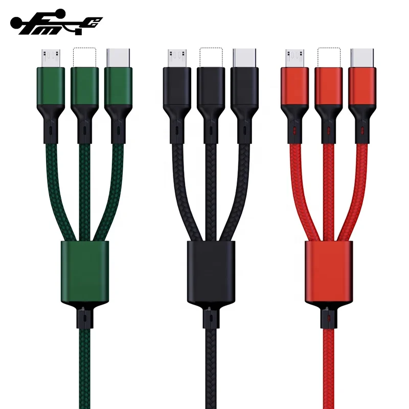 Usb Cable Micro Usb 8pin Type C 3.0 Charger 3A Fast Charging 3 in 1 Mobile Phone Nylon Braided Cable Usb 2.0 Stock Mix Color FMC