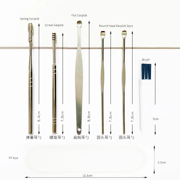 Wholesale Ear Pick Cleaning Set Ear Cleaner 6pcs With PP Box Ear Wax Remover