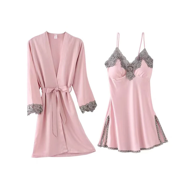 High Quality Sling Robe Silk 5 Piece Pajama Lace Satin Sexy Pajamas For Women Plus Size Dress Set