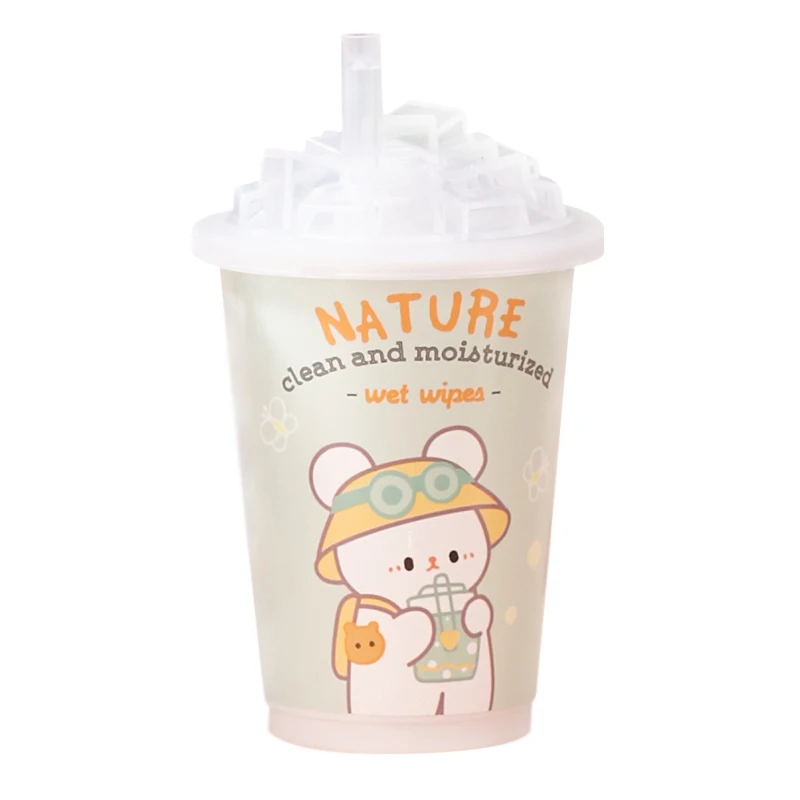 Cute Idea DIY 30pcs Mini Jar Wipes Gift Milk Tea Cup Design Cleaning Wet Wipes With Keychain Baby Wet Wipes