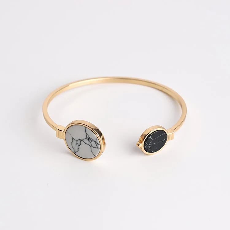 Fancy Design Marble Round Bangle Bracelet Double Circle Asymmetrical Adjustable Jewelry