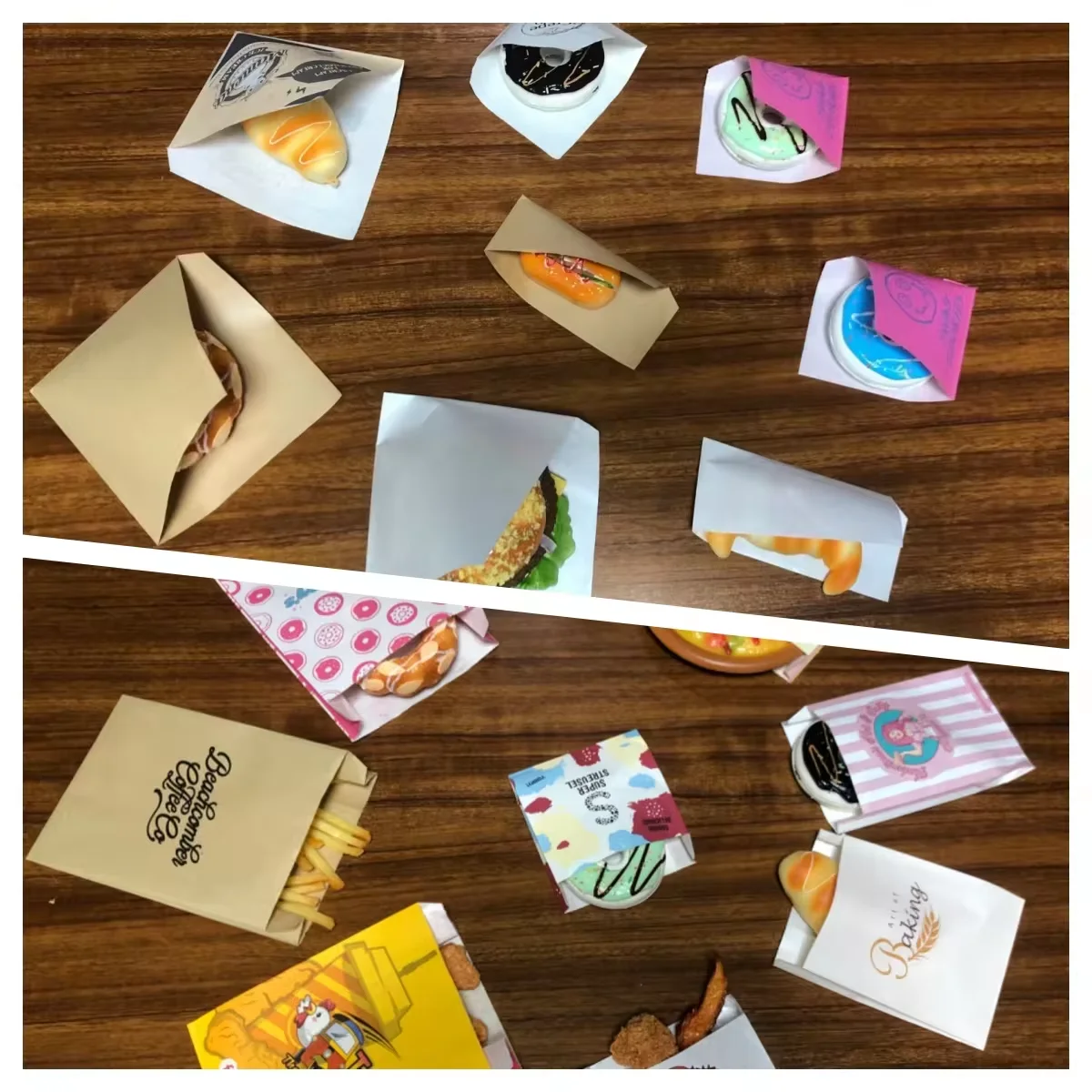 Custom Printed Double Open Pocket Oilproof GreaseProof Bread Waffle Burger Sandwich Donuts L-shape Triangle Shaped Paper Bag