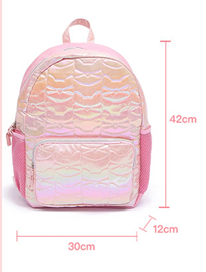 Trendy Glitter Pu Leather Polyester Mixed Lovely Quilted Teenager College Students Schoolbag Custom Children Backpack For Kids