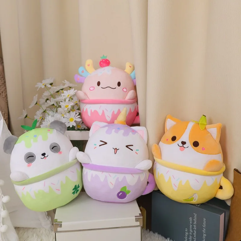 Cup Animal Series Stuffed Animal Plush Toy Cute Pink Cup Salamander Holiday Gift Banana Corgi Doll