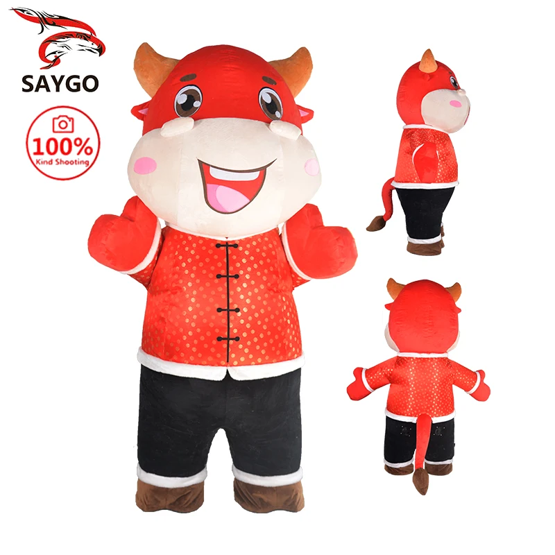 Saygo In Stock CE 2M/2.6M Inflatable Cow Cartoon Character Bull Mascot Costume Cosplay Suit For Carnival