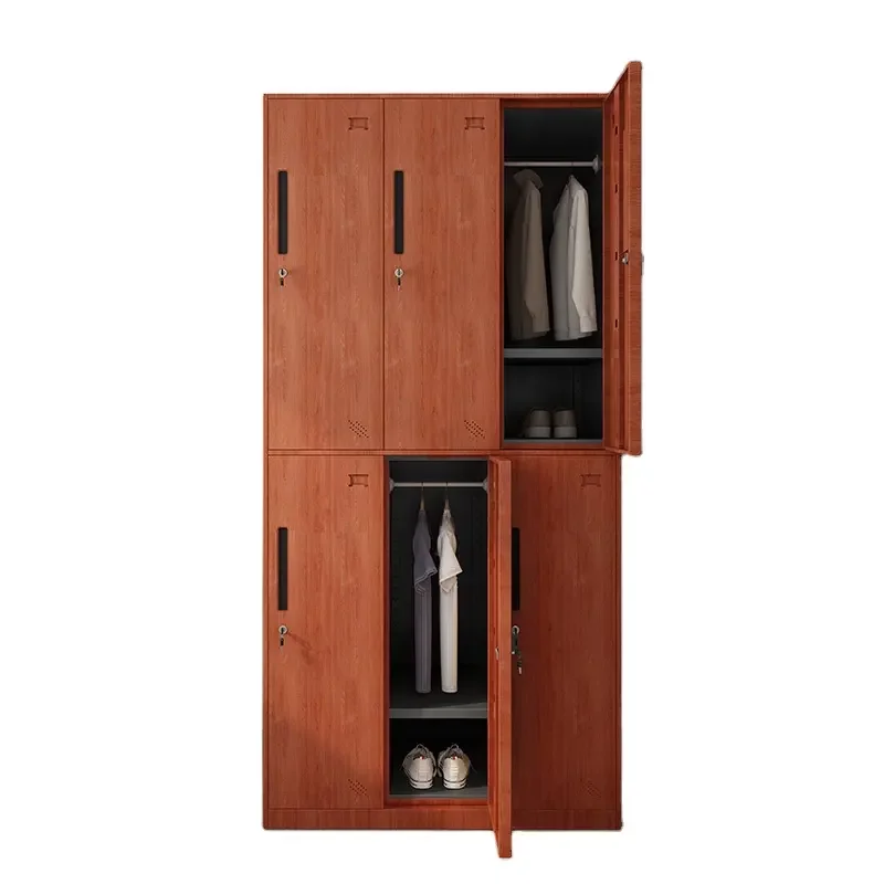 Wooden Color 6 Door Steel Locker Storage Cabinet Wardrobe