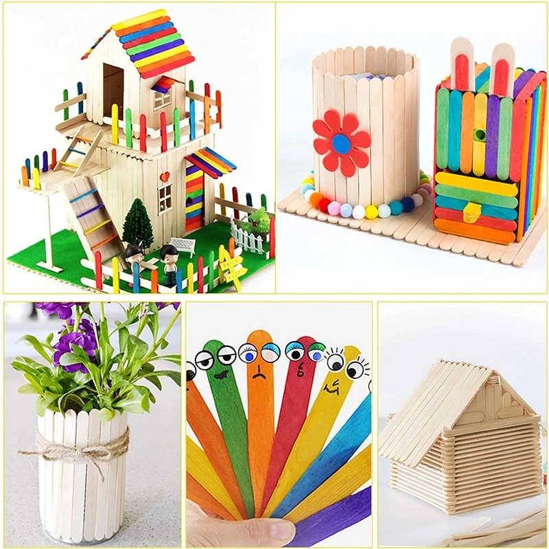 100Pcs/50Pc Environmental Fun Handmade Diy Colored Popsicle Natural Wood Ice Cream Sticks Food Grade Flat Handy Art Crafts Stick