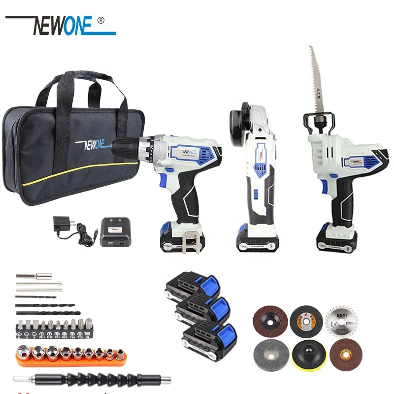 NEWONE 12V Cordless Combo Kit Lithium-Ion Drill Electric with Grinder Grinding for DIY Home Power Tool Sets