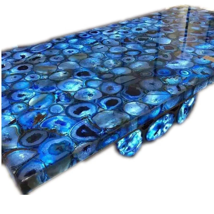 Natural Backlit Transparent Ceregat Blue Agate Stone slabs for table tops