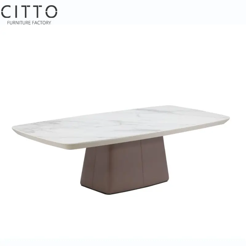 Custom Popular Modern Minimalist Rectangle MDF Matt Beige White Ceramic Top Living Room Coffee Tables For Home
