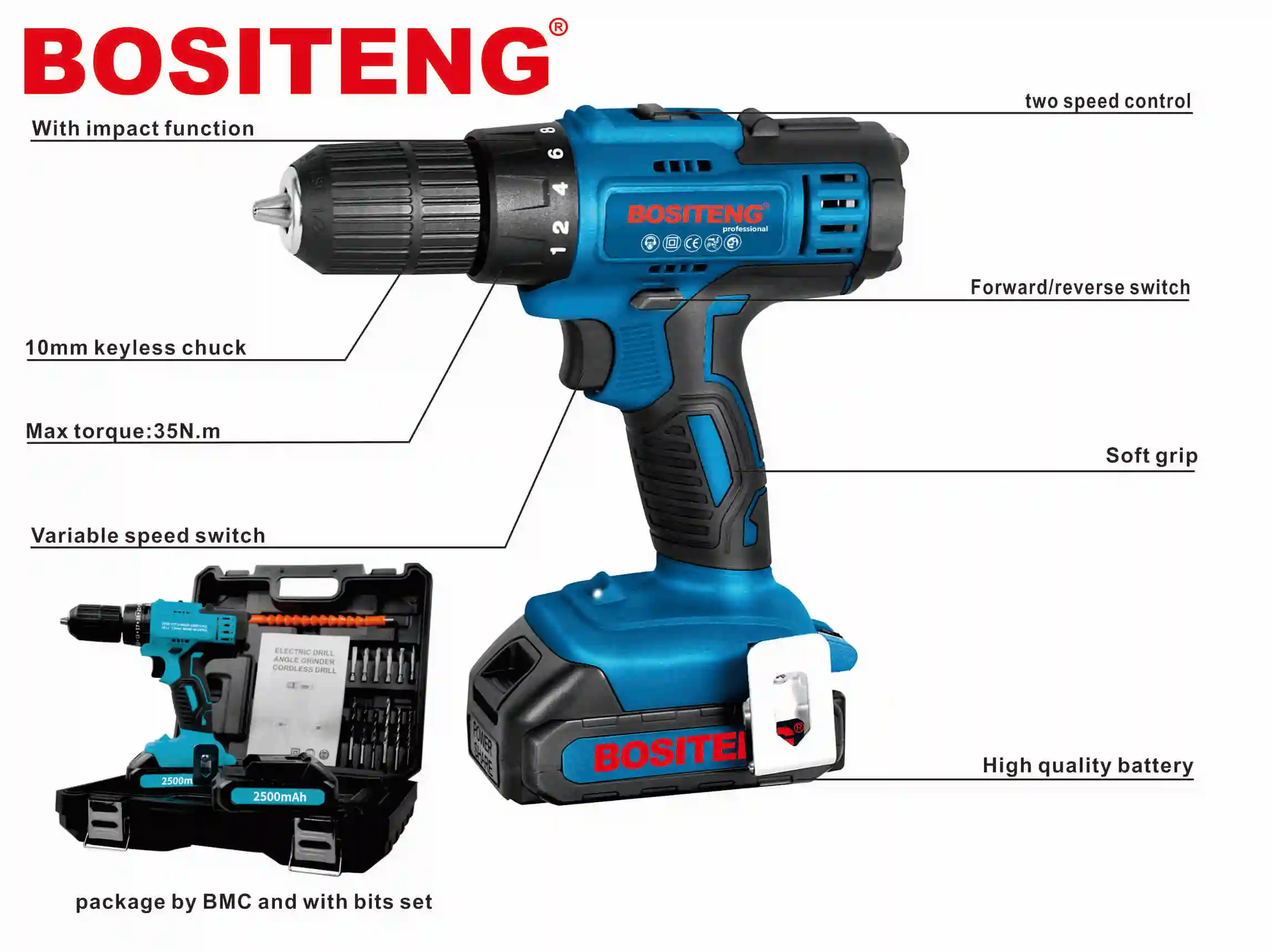 21V 1500mAh Lithium-ion Impact Drill High Quality 18V Power Hand Drill Wood 10mm Max Drilling Wireless Cordless