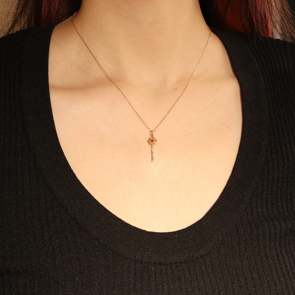 Chris April custom solid gold 18k 14k 9k diamond ruby key necklaces
