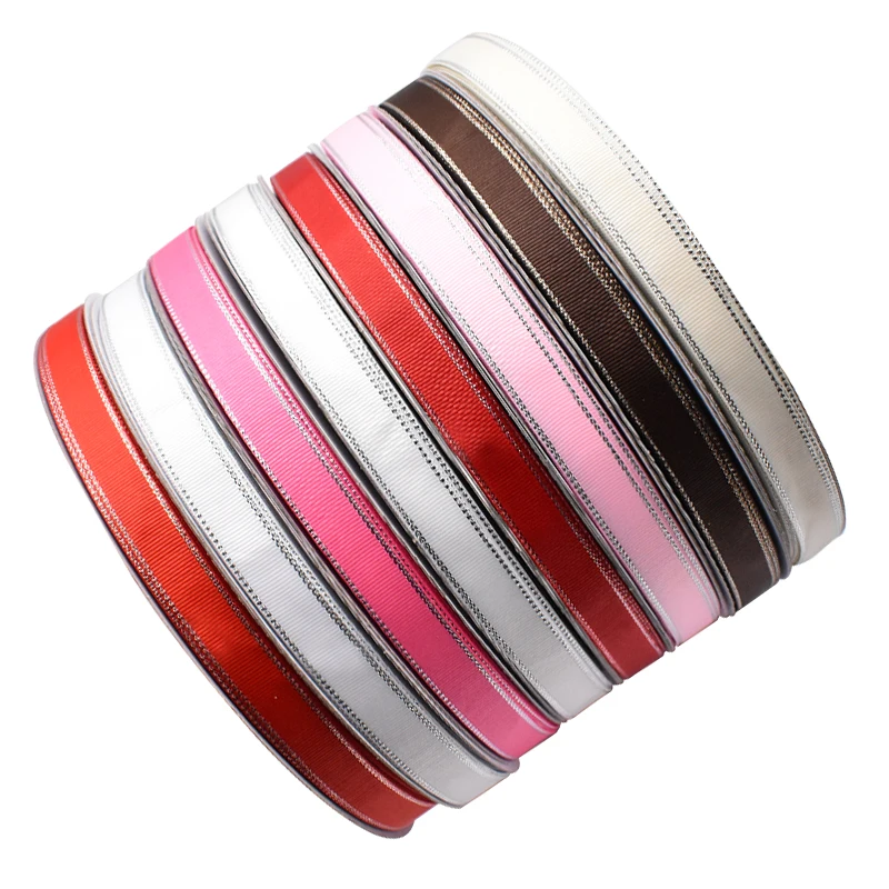 Hanfan Factory Wholesale Custom Double Face Polyester Ribbon With Silver Edge Ribbon