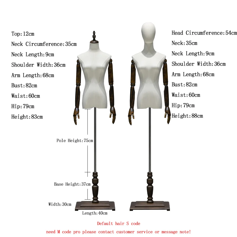 Clothing Store Display Clothing Linen Fabric Covered Mannequin Upper-Body Wooden Arm Half Body Mannequin Female with Wooden Base