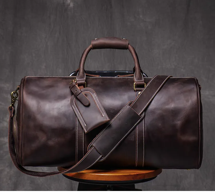 Manufacturer Custom With Logo Vintage Leather Duffles Weekend Leather Travel Bag Men Crazy Horse Leather Duffle Bag