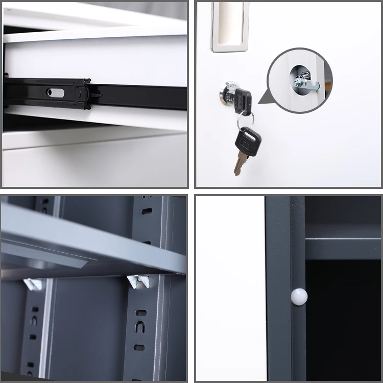 IYANEN disassemble blue swing door 3 layers adjustable shelf home office document storage steel short file cabinet