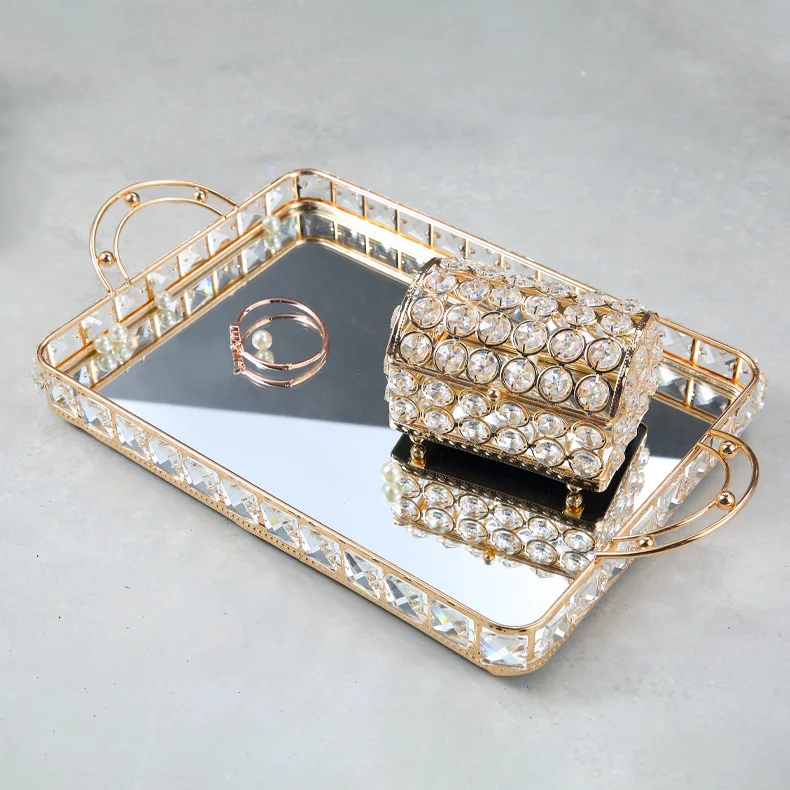Antique Metal Bathroom Accessories Organizer home crystal gold mirrored serving tray decorative