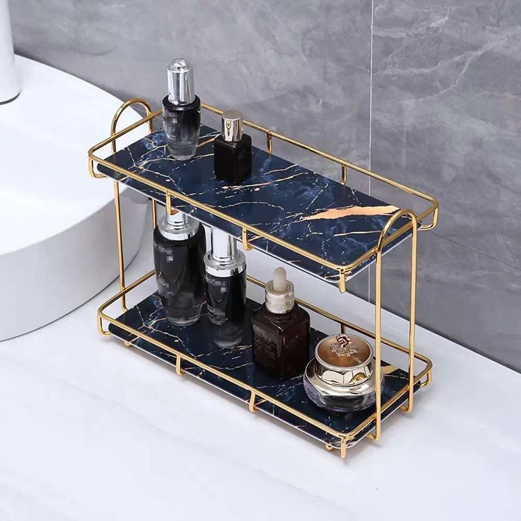 2 Layer Light Luxury Dressing Table Desktop Cosmetic Organizers Rack Box Vanity Toilet Bathroom Storage Shelf