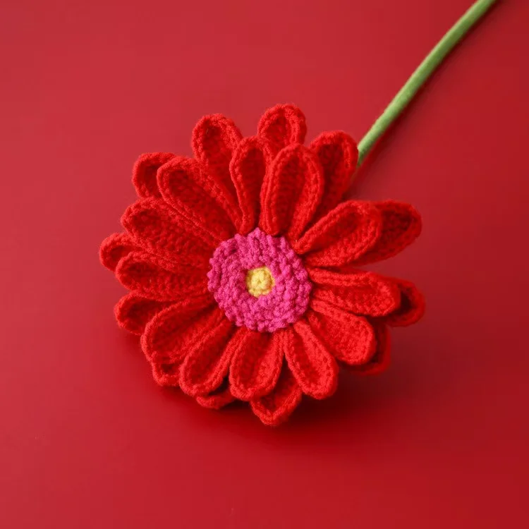 Stem Wool Knitted Flower Bouquet Gerbera Knit Gerbera Crochet African Chrysanthemum Flower Home Decoration Gifts Crochet Flower