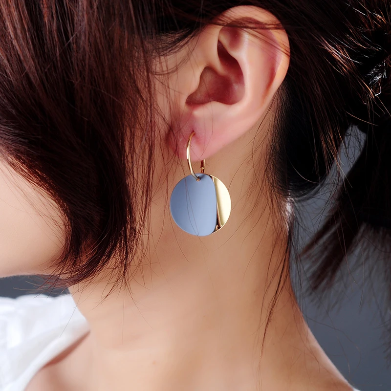 de980164 Geometric Green Grey Black Red Round Iron Sheets Women Custom Gold Plated Hoop Earrings