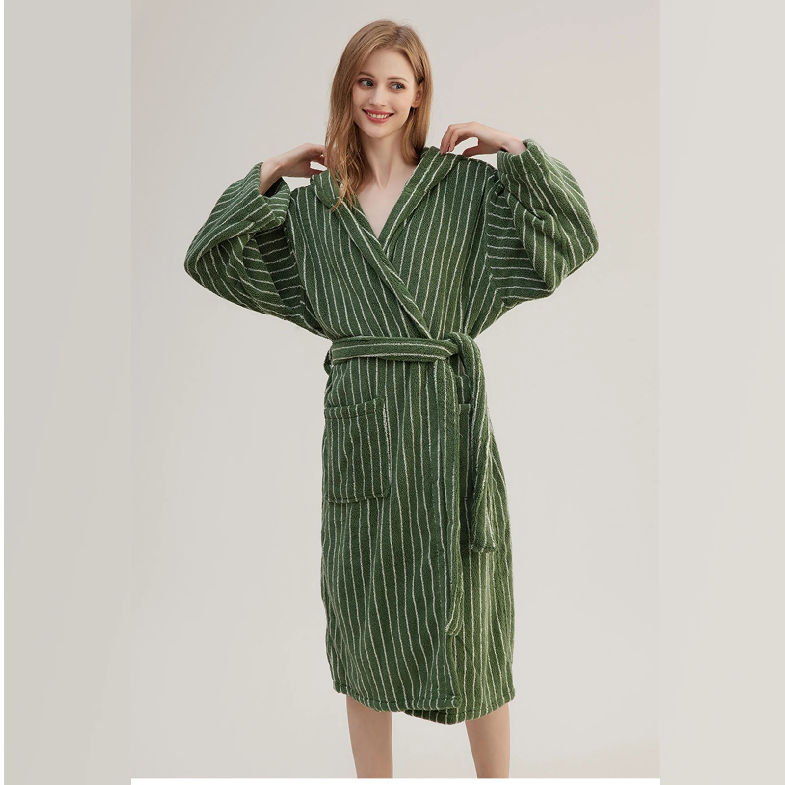 Hot Selling robe 100% coton yarn dyed factory direct unisex soft comfortable all-season hooded pajama robes