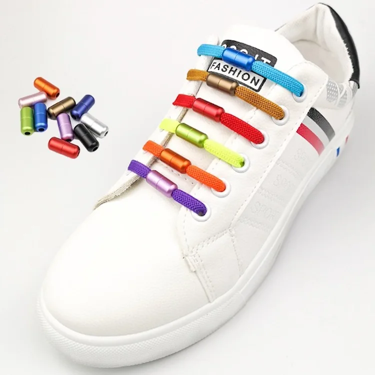 New Hot Flat Elastic No Tie Athletic Shoelace , Colorful Metal Capsule Screw Locks Lazy Shoe Laces, Shoes Repair Accessories