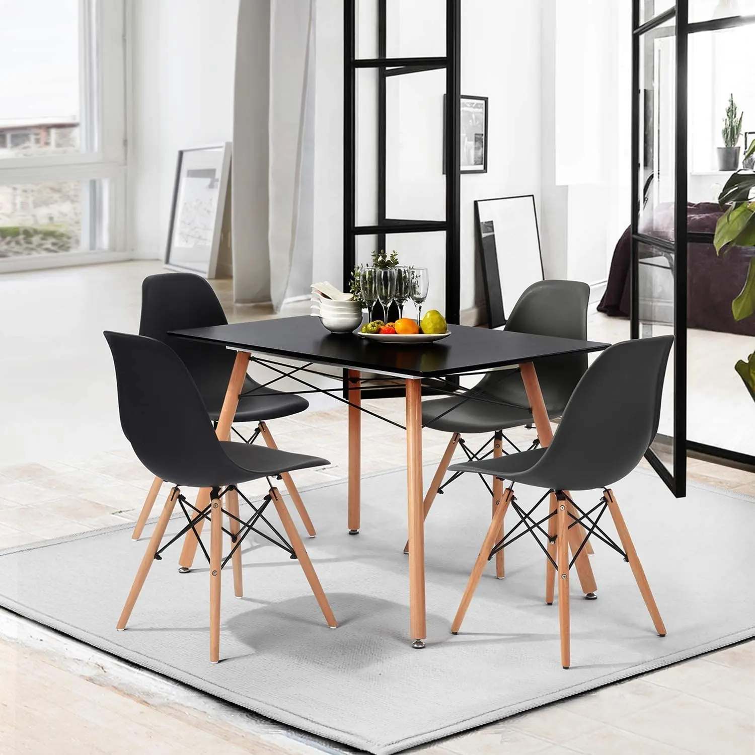 Белый обеденный стол с деревянной столешницей и ножками с Современным Журнальным столиком для дома и кухни