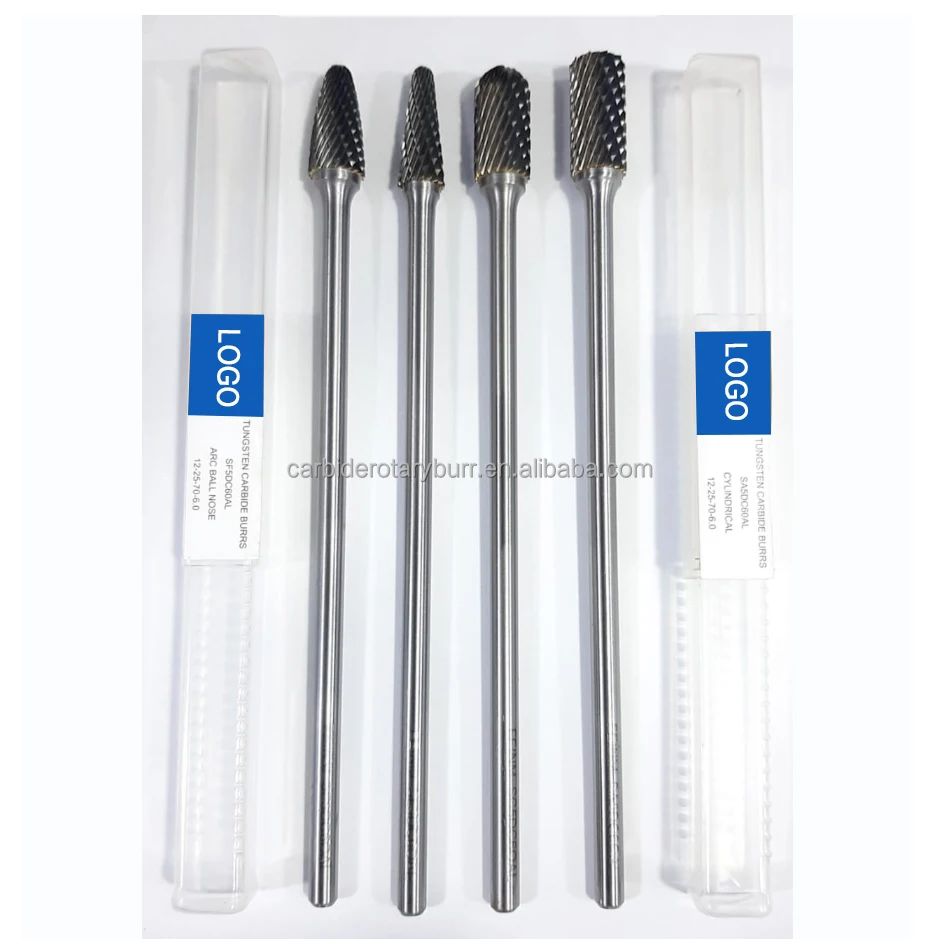 5pcs 12mm diameter 6mm Shank Double Cut tungsten carbide  files burrs 1/4 inch  rotary carbide burr set long